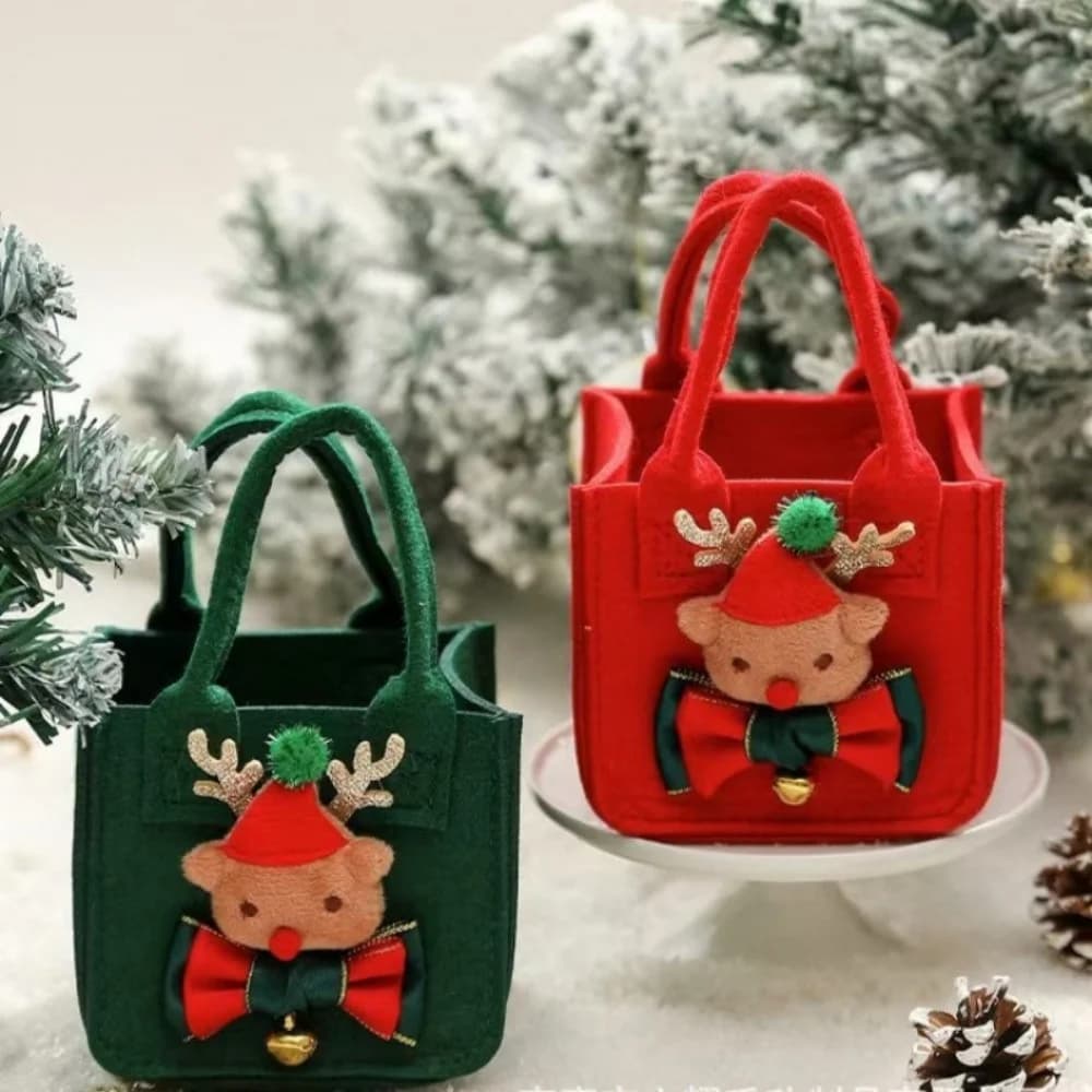 Sacchetti regalo in feltro di Natale Borsa per bambini simpatico cartone animato Snack di Natale Borsa per caramelle Borsa di stoccaggio riutilizzabile Borsa di stoffa di Natale Decorazioni di Capodanno