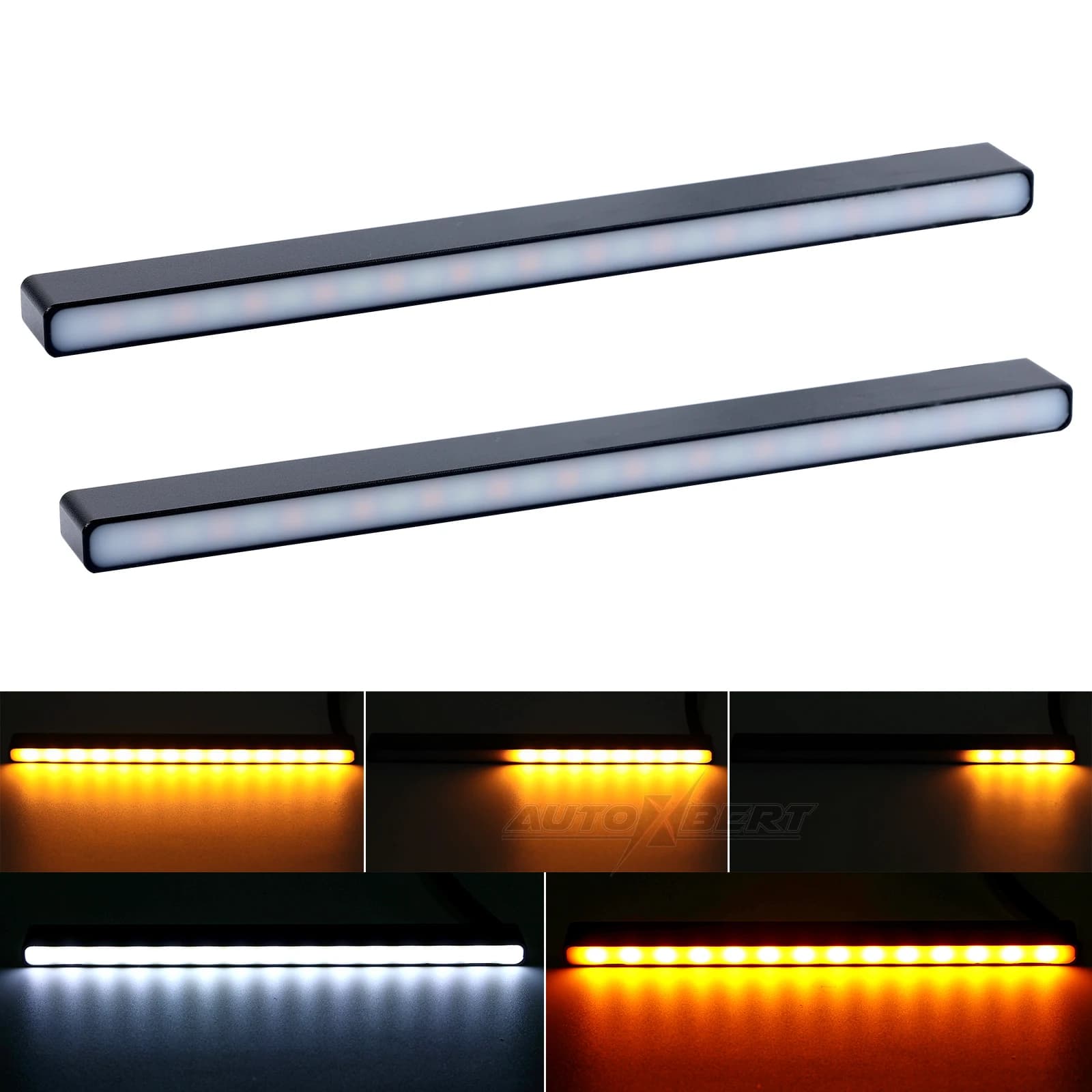 2X Universale 6 ''15 cm 12 V Barra luminosa di marcia diurna LED Guida DRL Sequenziale Indicatori di direzione Strisce di montaggio per auto Bianco Ambra