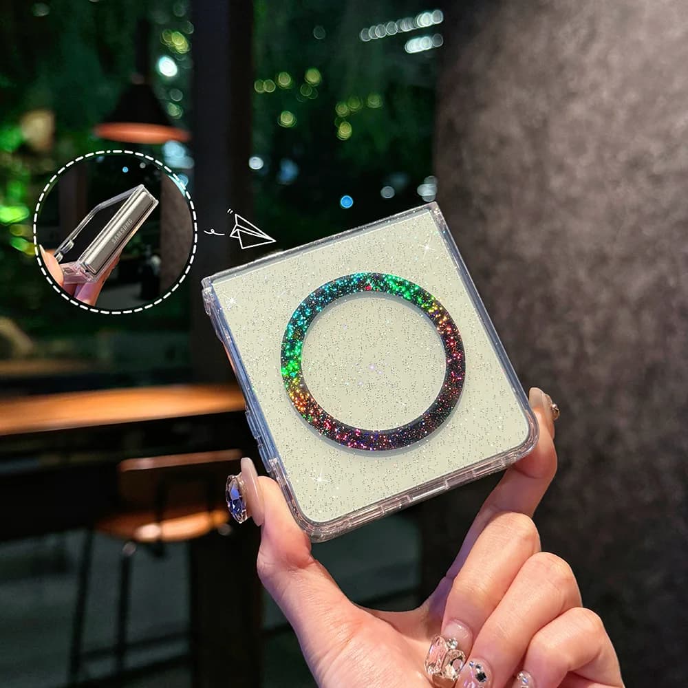 Z Flip7 Transparent Glitter Colorful Magnetic Case For Samsung Galaxy Z Flip 7 ZFlip7 Wireless Charging Shockproof Laser Cover