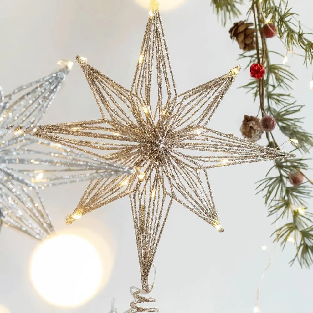 Topper per albero di Natale con stella a led da 30 cm con luci a corda Decorazione festiva per feste domestiche per ornamenti di Capodanno