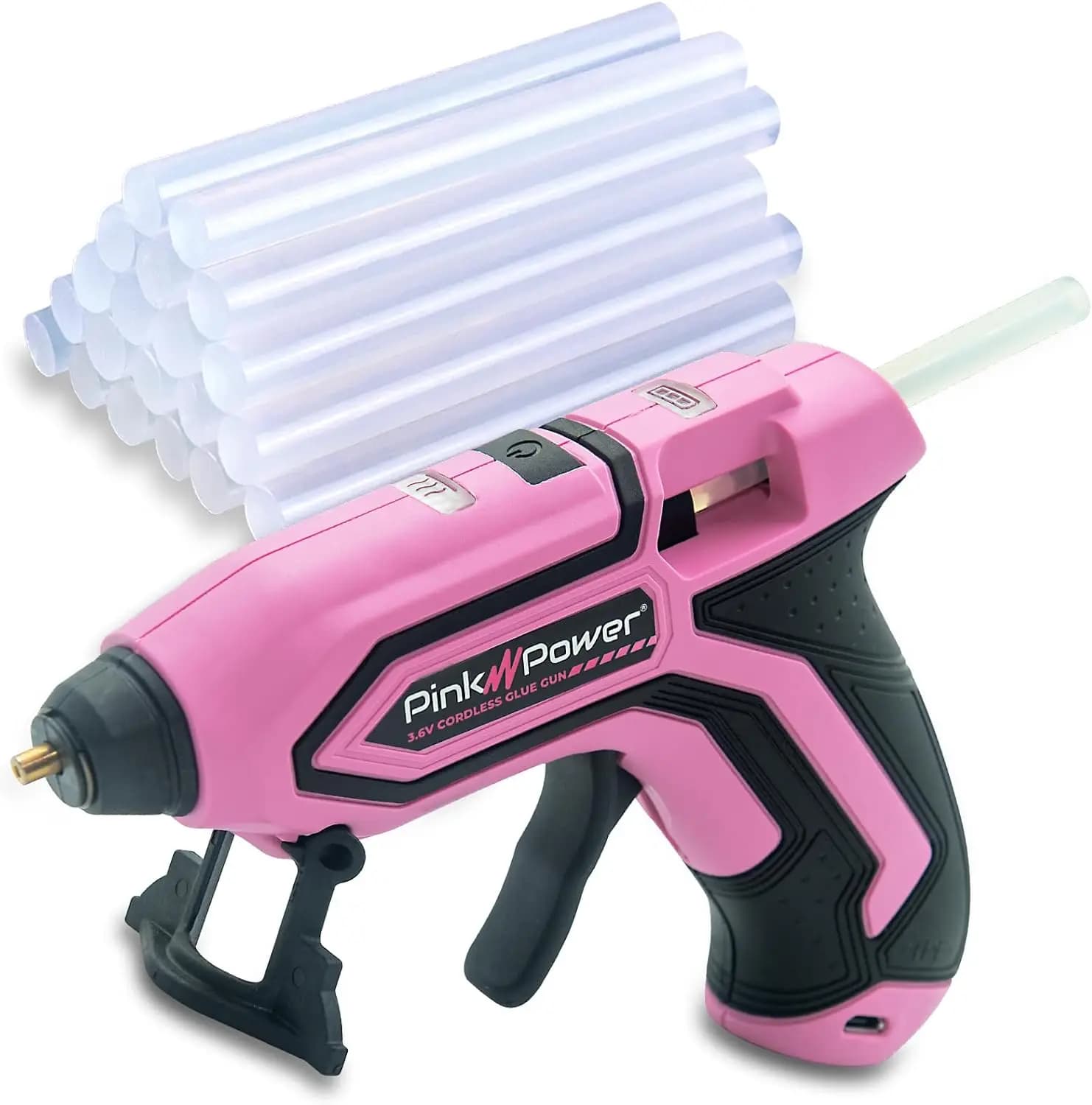 Kit Pistola per Colla a Caldo Mini Rosa Senza Fili con Supporto, 20 Stick, Riscaldamento Rapido, Ricaricabile USB per Lavori Fai-da-Te