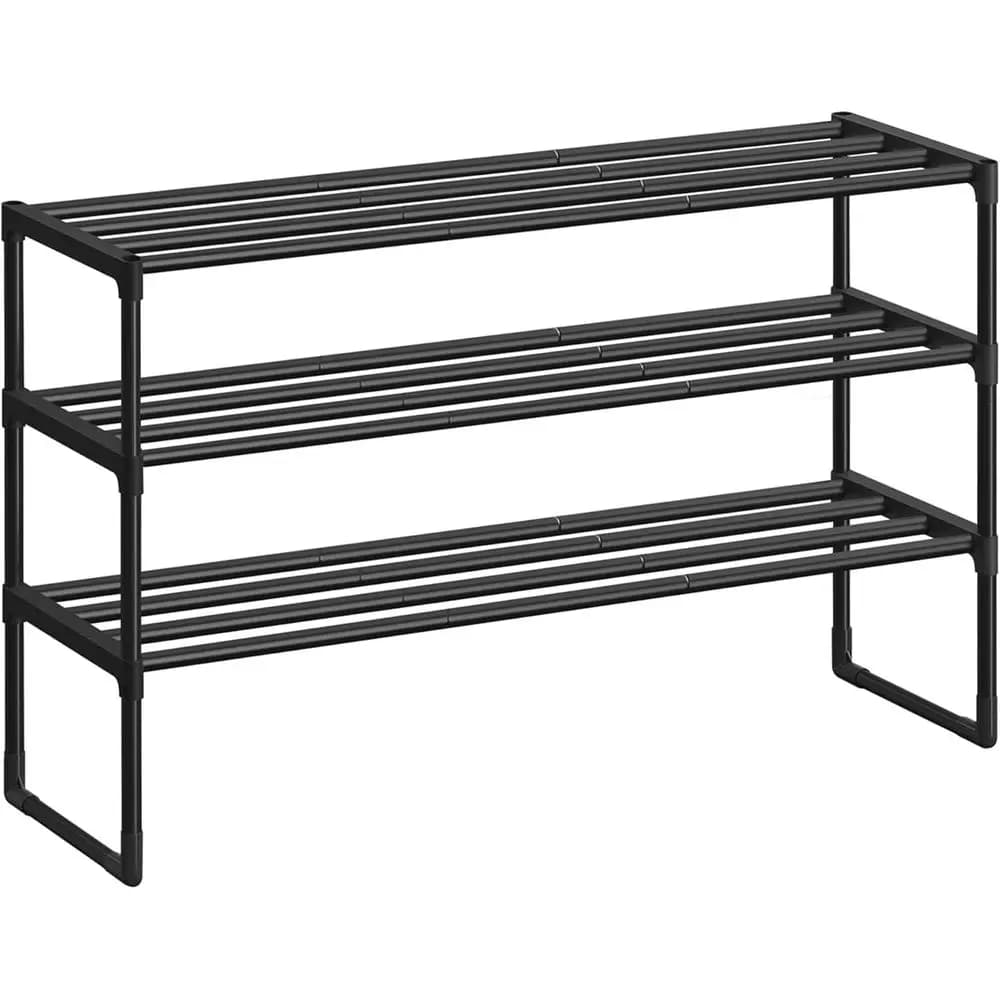 SONGMICS shoe rack, 3-level shoe organizer, metal shelf, vertical or upside down, for 16-20 pairs, stackable, for entrance
