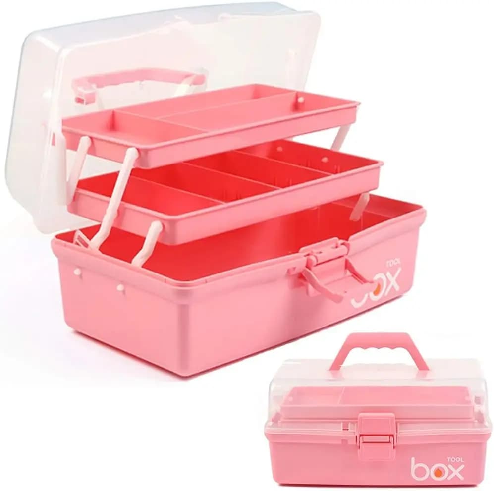 3 Level Foldable Storage Box with Adjustable Dividers, Multi-purpose Sewing Container, Artistic Materials, Tools