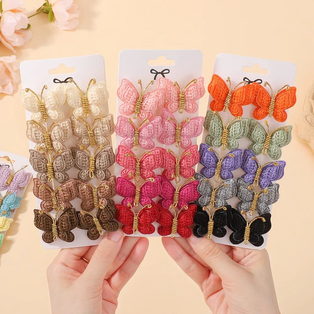 10 pieces cute mini butterfly knitted crochet hair clips for girl hand-made headgear woven wool woven hair accessories