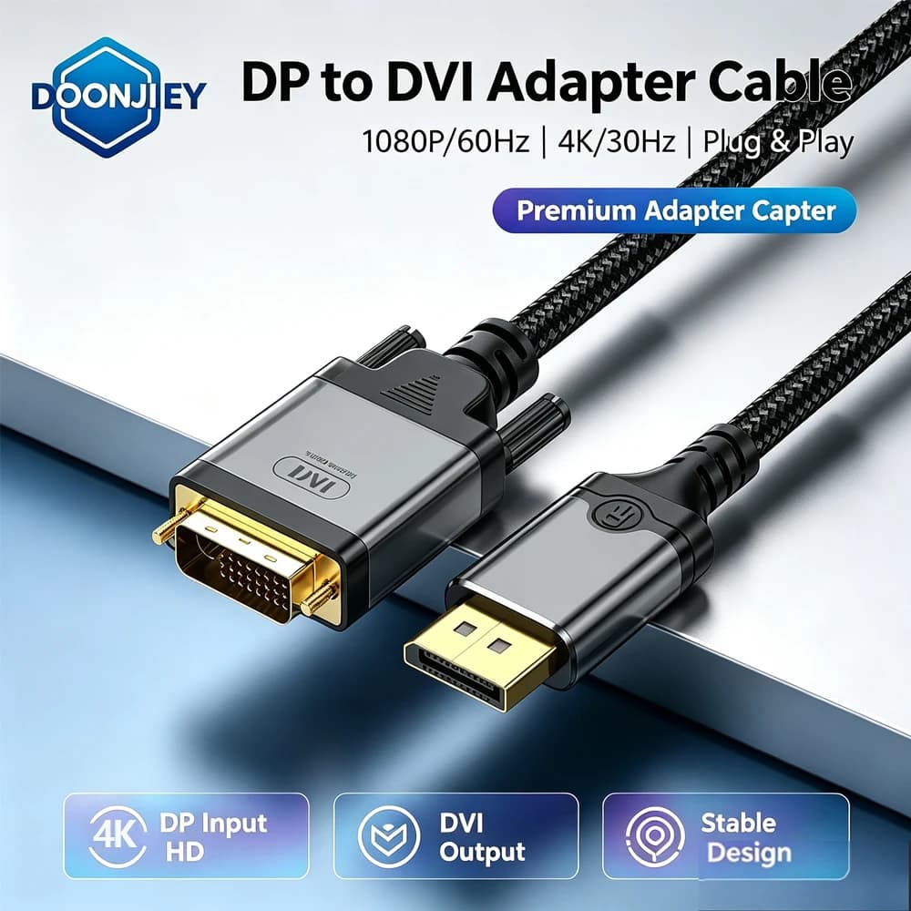 DOONJIEY 1080P DisplayPort DP to DVI 24+1 Cable Adapter DP to DVI Conversion Cable For Dell Asus Monitor Projector DisplayPort
