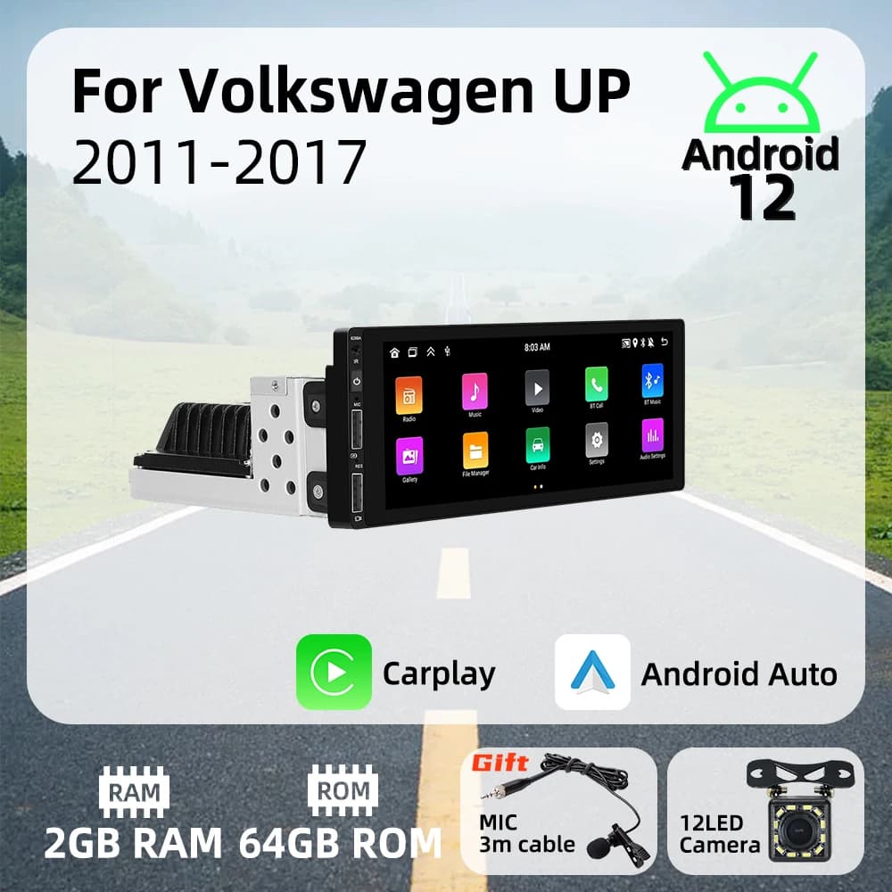 6.86" 1 Din Android Radio Car Multimedia for VW Volkswagen UP 2011-2017 Android Auto Stereo