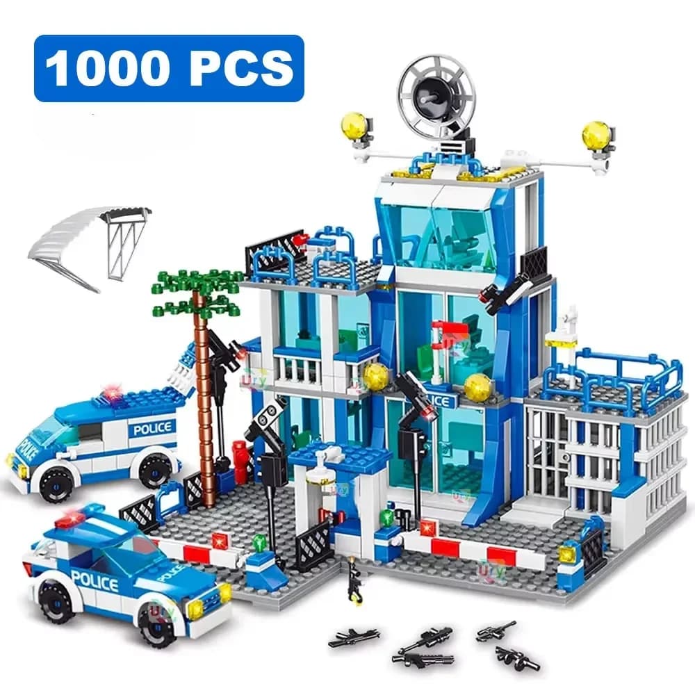 Set di blocchi di costruzione della stazione di polizia cittadina Giocattoli educativi per bambini Assemblaggio fai-da-te Blocchi creativi di piccole particelle Regalo per ragazzi