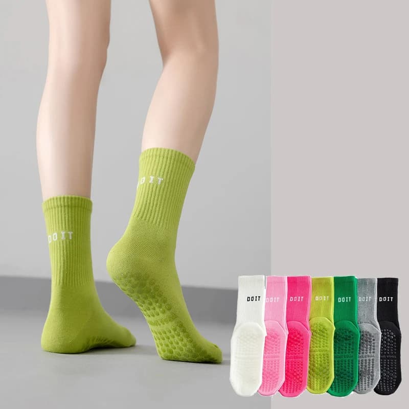 3 pairs of yoga socks in half calf in cotton solid color for women breathable fitness training socks in half anti slip calf sport pilates dance