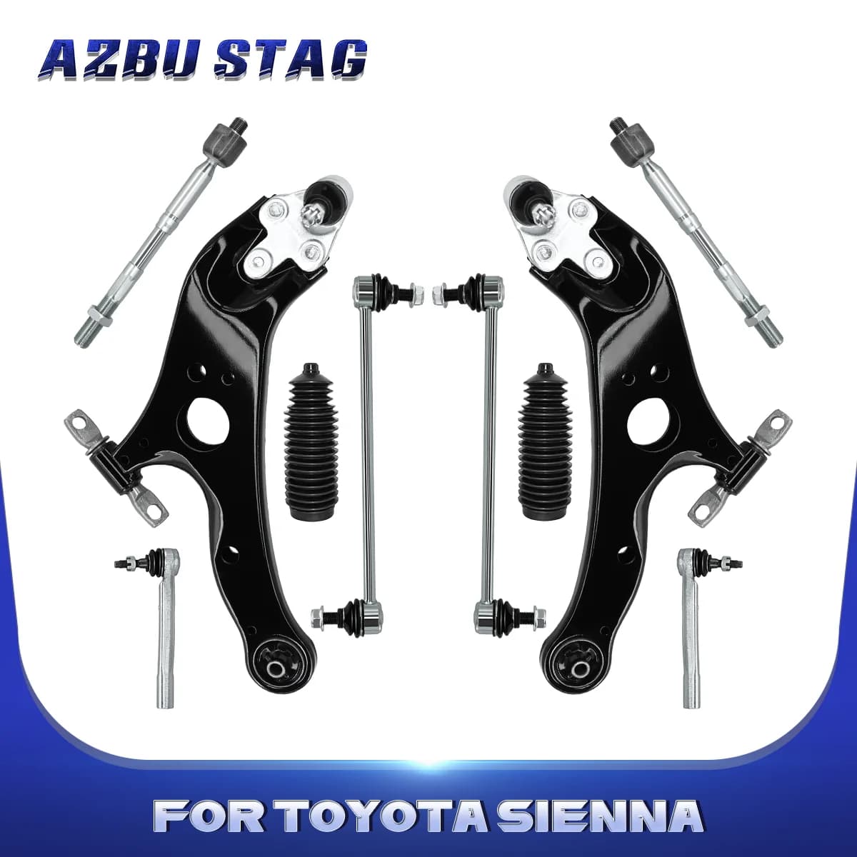AzbuStag 10Pcs Front Lower Control Arm Sway Bar Link Tie Rod Boot Suspension Kit for TOYOTA SIENNA 2011-2018 4333009780