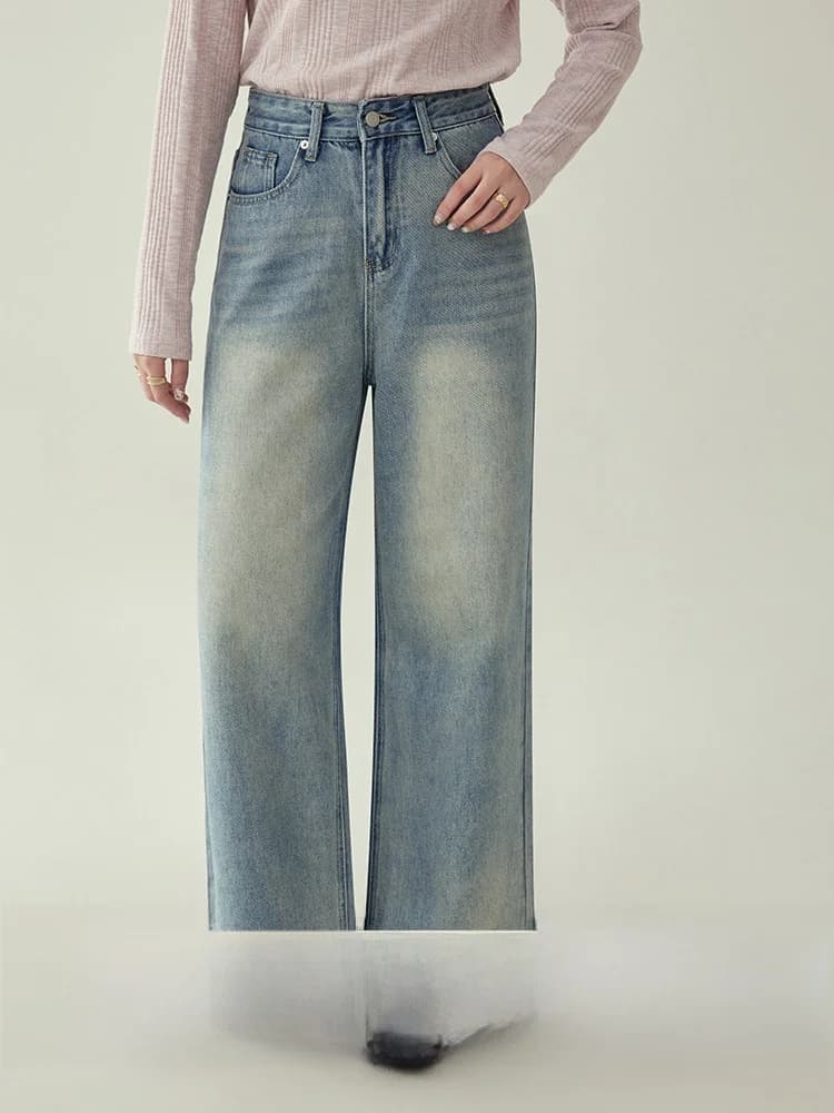 Jeans a Vita Alta e Gamba Dritta Blu Chiaro da Donna, Nuovi Pantaloni Lunghi Versatili e Snellenti a Gamba Larga per Primavera, Classici Blu per il Lavoro