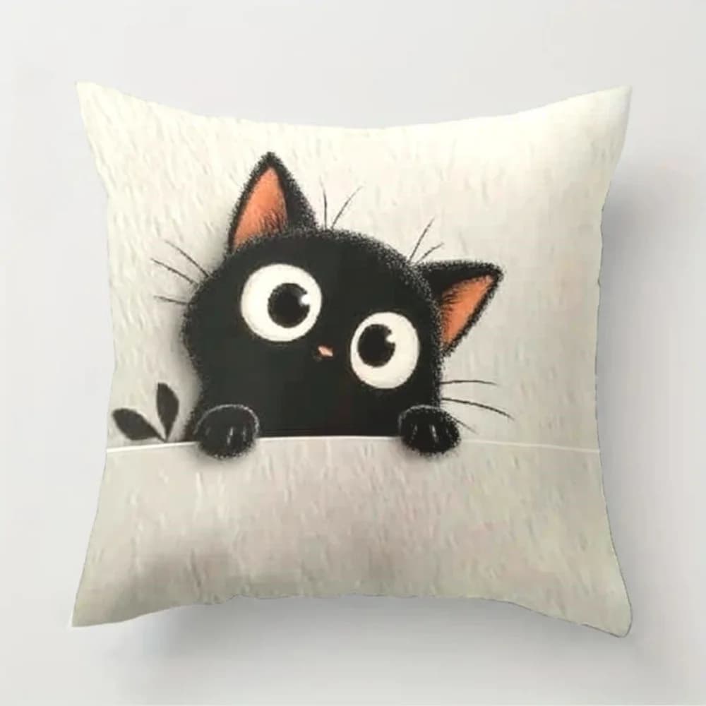 4PCS Soft Cute Orange Ear Probe Black Cat Pillow Cover 45X45cm Skin friendly Breathable Healing Style Bedroom Sofa Decoration