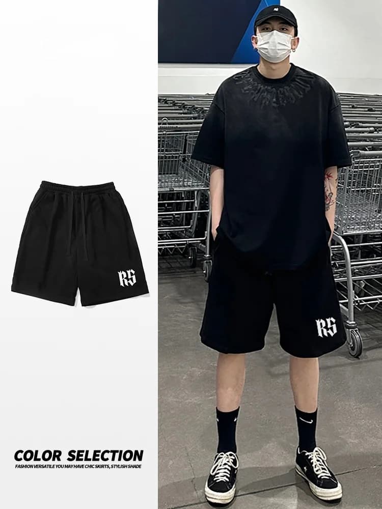 Pantaloncini Sportivi Neri da Basket Stile Americano da Uomo, Estivi Sottili, Larghi, a Gamba Larga, per Esterni, Casual High Street, a Cinque Quarti