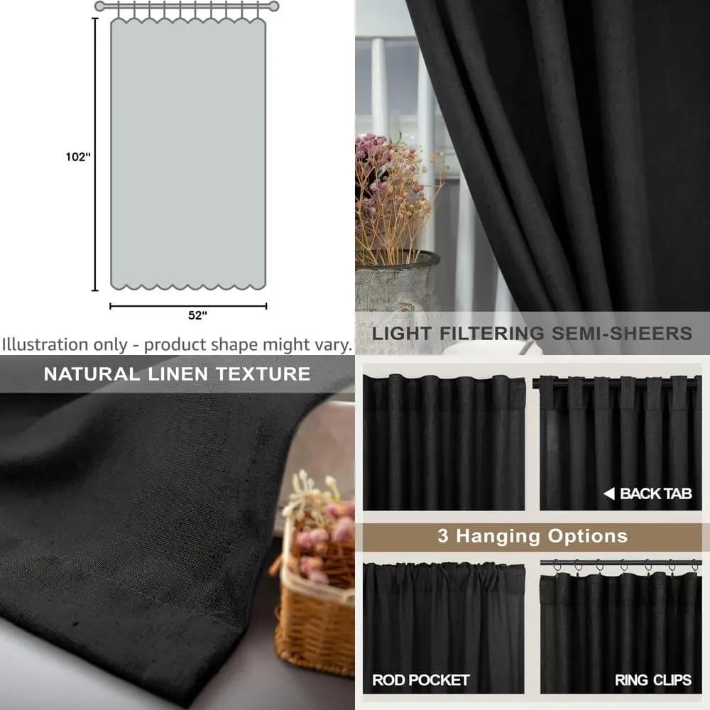 Tende Lunghe Nere 102 per Soggiorno e Sala da Pranzo - Set da 2 Pannelli con Tasca Posteriore, Filtraggio Luce, Stile Boho Modern Farmhouse