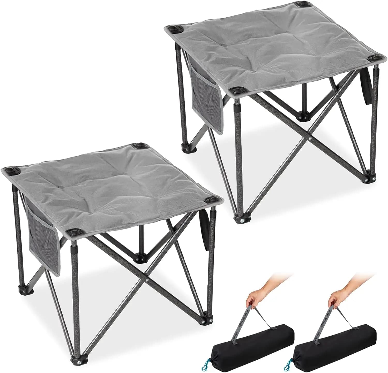 Set di 2 Sgabelli da Campeggio Oversize, Poggiapiedi Pieghevole Imbottito, Sedie da Esterno Resistenti fino a 200 kg con Borsa per il Trasporto