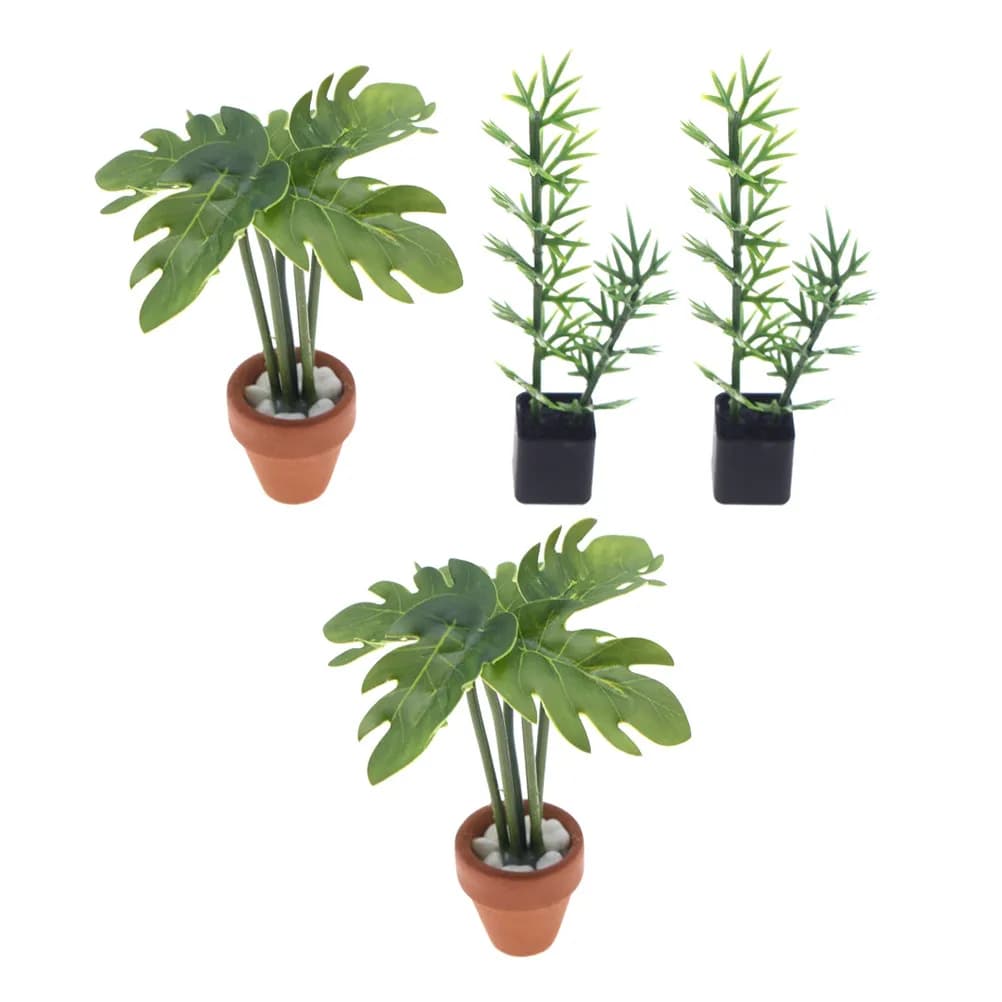Set of 4 Green Plants in Miniature, Realistic Artificial Bonsai, Interior Decorations, Fai-da-Te Accessories for Living Room and Bedroom