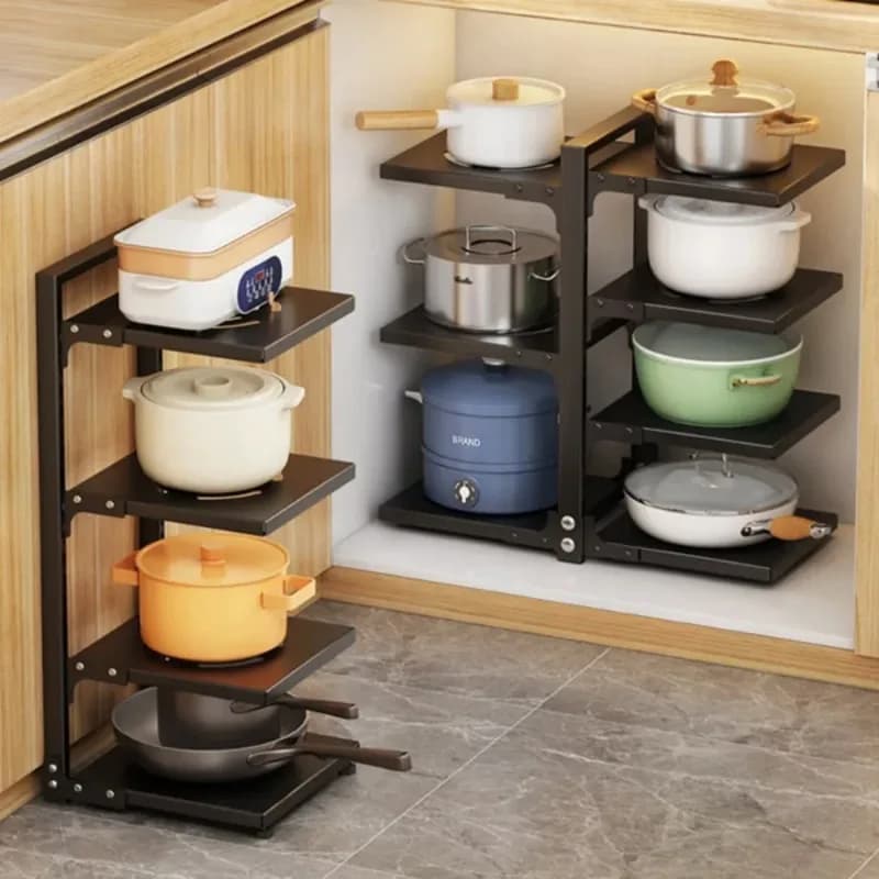 Kitchen Under Sink Holder Stainless Steel Multi-Layer Frying Pan Rice Cooker Storage Rack Seasoning Bottle Debris Organizer D27