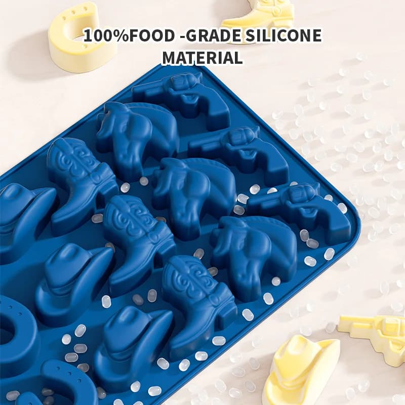 Stampi in Silicone a Tema Western: Cappello da Cowboy, Stivali, Sella di Cavallo - Stampi per Cioccolato, Gelatine, Cubetti di Ghiaccio e Candele per Feste a Tema Western