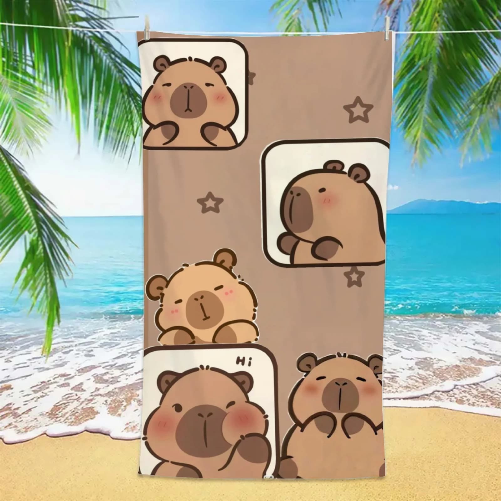 Asciugamano da Spiaggia con Simpatica Capibara, Super Assorbente, Morbido in Microfibra, per Spiaggia, Piscina, Viaggi, Spa, Regalo per Bambini e Donne, Essenziale per l'Estate