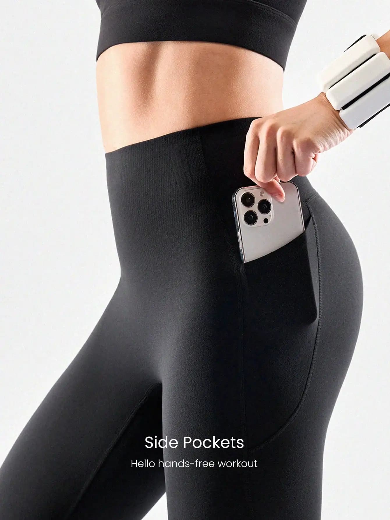 Leggings a vita alta con tasche laterali, elasticizzati in 4 direzioni, compressione anti-arricciamento in vita, per allenamento a medio impatto