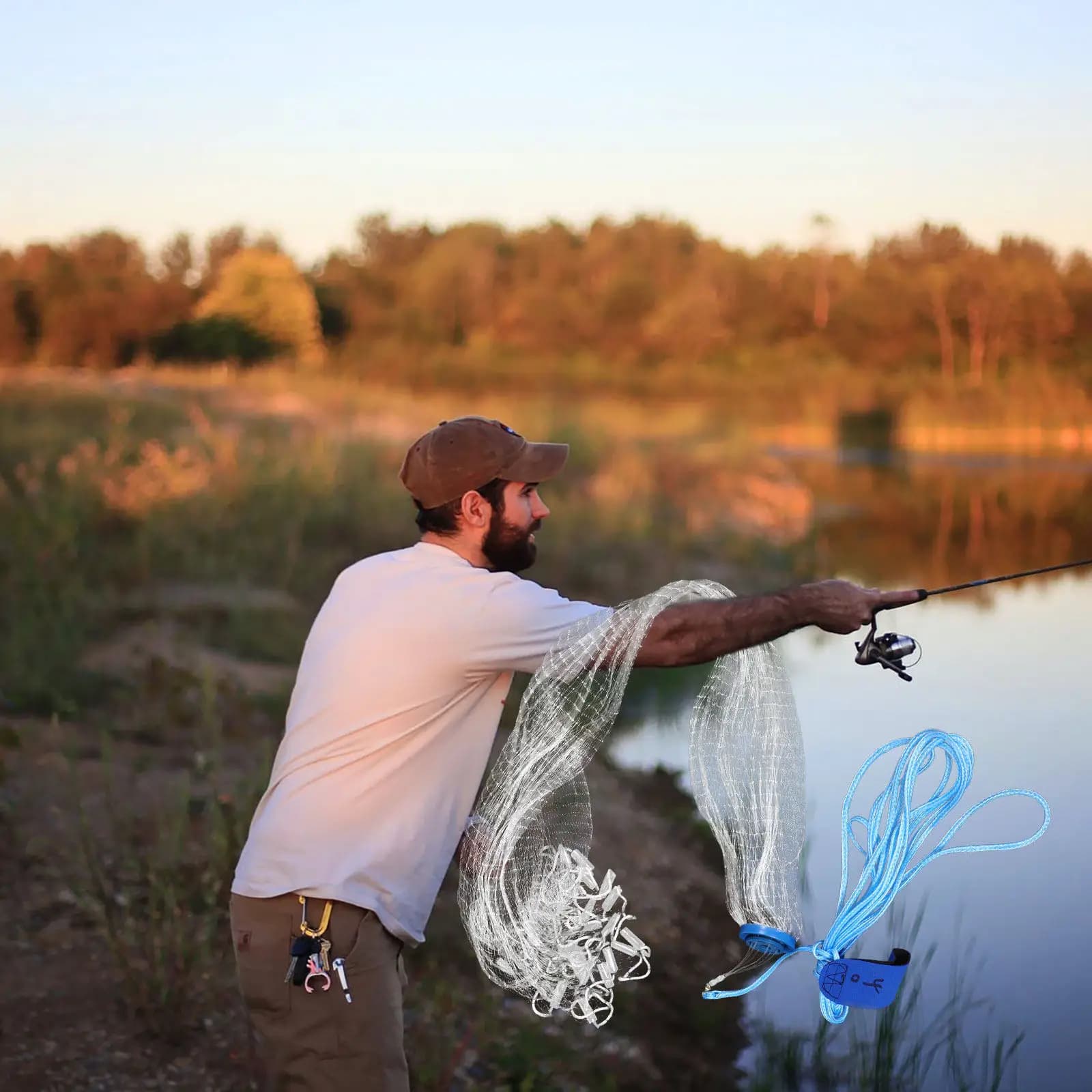 Rete da Pesca 1,2m, Rete a Lancio Manuale con Design a Maglia Monofilamento per Acqua Salata e Dolce, per Esche, Gamberetti e Granchi