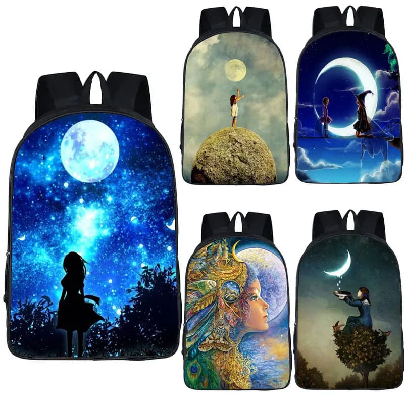 2026 Fantasy Moon Girls stampa zainetto per ragazze studente bookbag Cartoon Moon Zaini Zaino da viaggio per donne Scuola per adolescenti