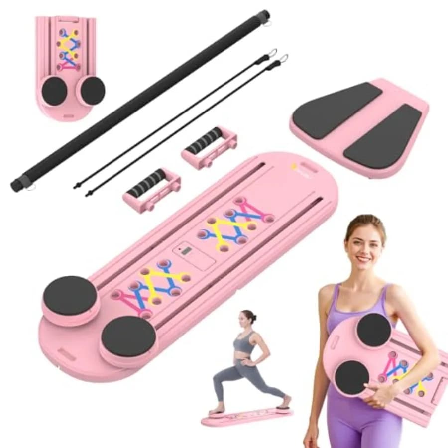 Tavola Pilates Reformer 5-in-1 Pieghevole, Macchina per Pilates Domestico, Tavola Fitness Portatile con Bande di Resistenza per Allenamento Completo del Corpo