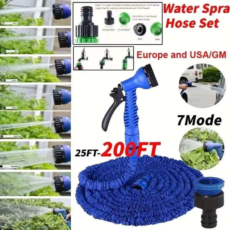 Tubo Magico Espandibile 50FT-100FT con 7 Funzioni di Spruzzatura, Pistola per Irrigazione, Materiali Durevoli, Attrezzi per Irrigazione Casa e Giardino, Design Leggero