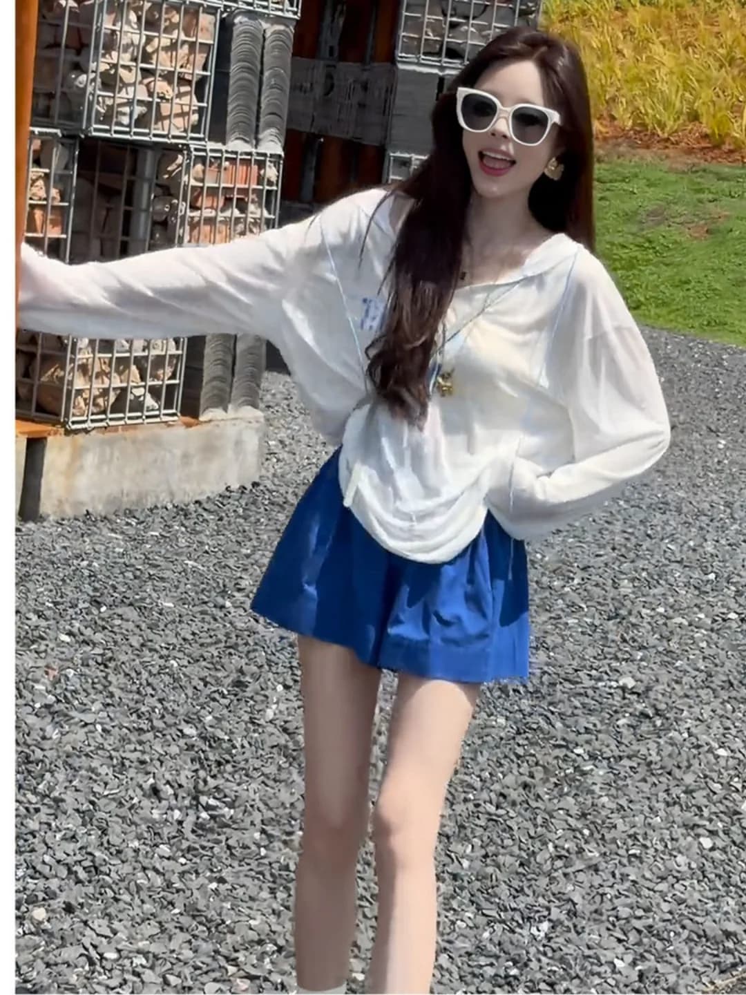 Korean Style Long Sleeve T-Shirt Women's Wide Leg Shorts Summer Set Casual Elegant Sun Protection Cover up Outfit Two Piece