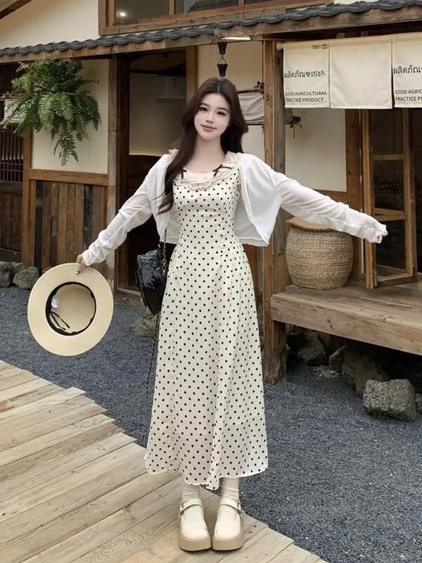 plus Size Women's Sweet Floral Lace Trimmed A-Line Dress Summer New Style Waist-Cinching City Commute Korean Style Long Sleeve
