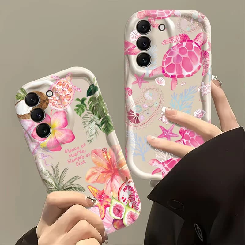 Phone Case For Samsung Galaxy S26 S25 S24 S22 S23 Ultra Plus FE A56 A55 A37 A36 A27 A26 A16 Coconut Tree Flower Turtle Cover