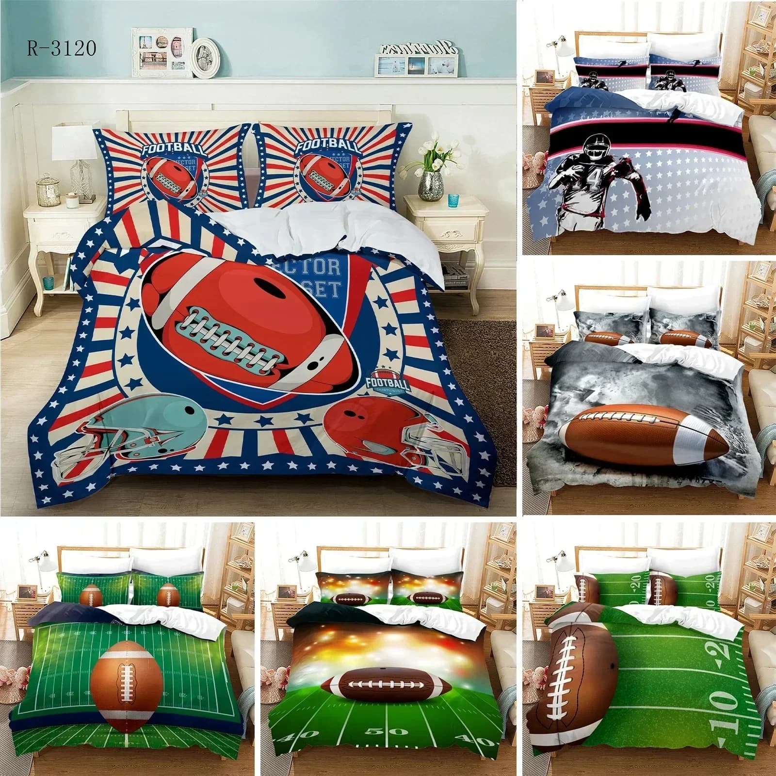 Copripiumino da Calcio Rugby Misura King/Queen, Set Biancheria da Letto per Ragazzi, Adolescenti, Uomini, Appassionati di Sport, Atleti, Copripiumino in Poliestere