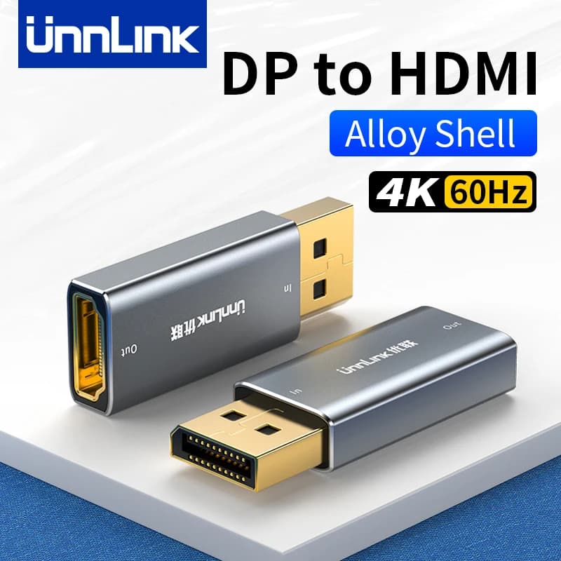 Unnlink 4K DisplayPort a HDMI Adattatore DP Maschio a Femmina Convertitore HDMI per Scheda Grafica PC Laptop a HD TV Monitor Proiettore