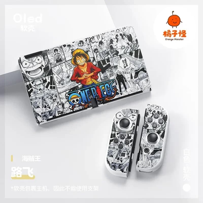 Custodia Protettiva Morbida in TPU ONE PIECE Luffy Zoro per Console Nintendo Switch OLED e Controller Joy-Con - Regalo