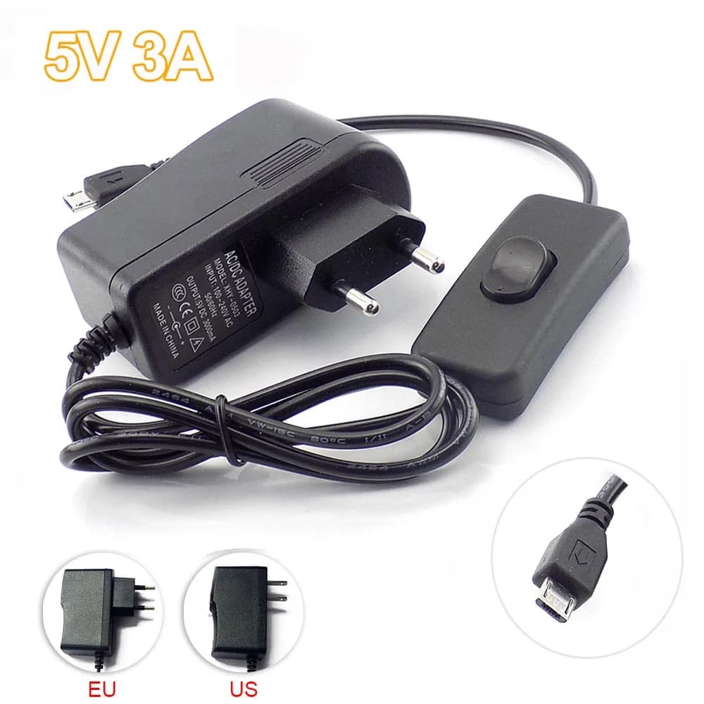 Micro USB AC to DC 5V 3A 3000mA Power Supply Adapter Charger Transformer For Raspberry Pi Zero Tablet PC Switch EU/US Plug