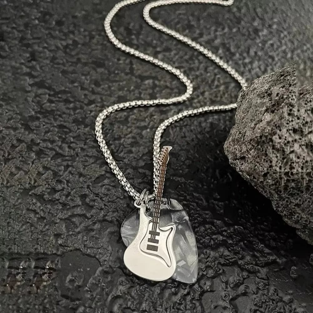 Collana alla Moda con Ciondolo a Forma di Plettro per Chitarra, Gioiello Unisex in Acciaio Inossidabile, Regalo Hip-Hop, Accessori per Uomo e Donna