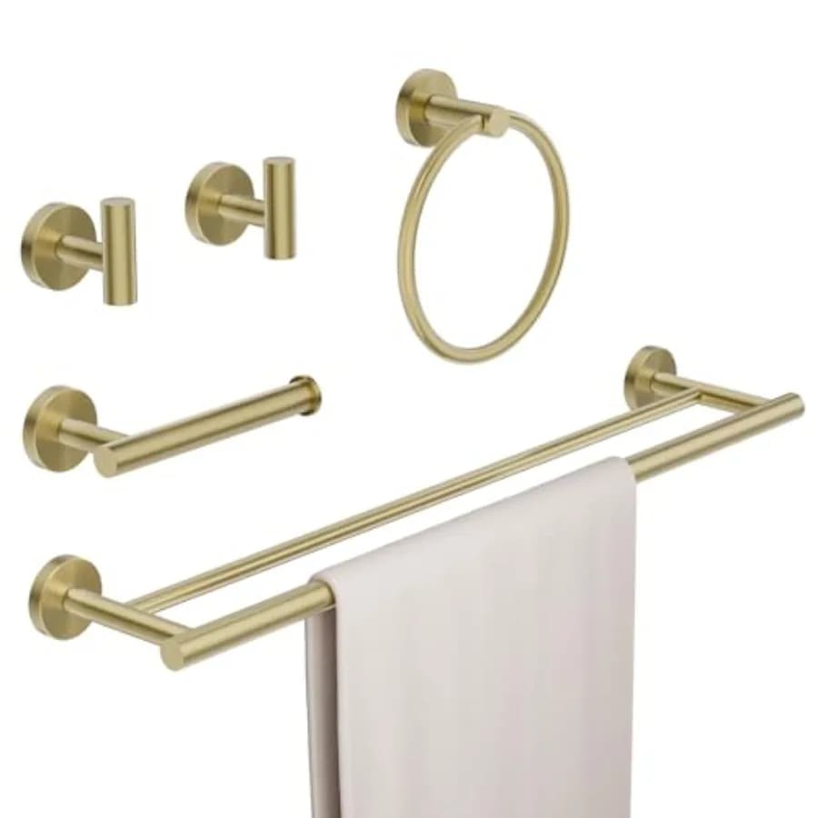 Set di Accessori per Bagno 5 Pezzi, Portasciugamani Doppio da 24 Pollici in Acciaio Inox SUS 304, Set Combinato Portasciugamani