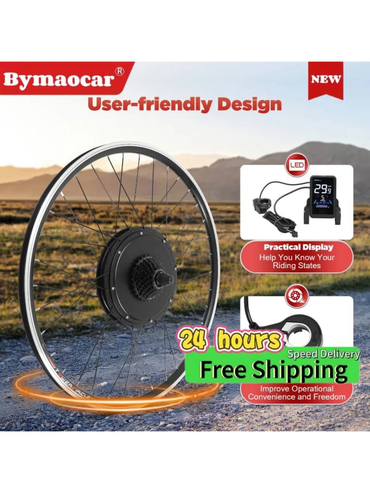 Kit di conversione bicicletta elettrica 48V 1000W 26 "kit di conversione bici elettrica Motore mozzo posteriore con ruota ruota posteriore Motore potente