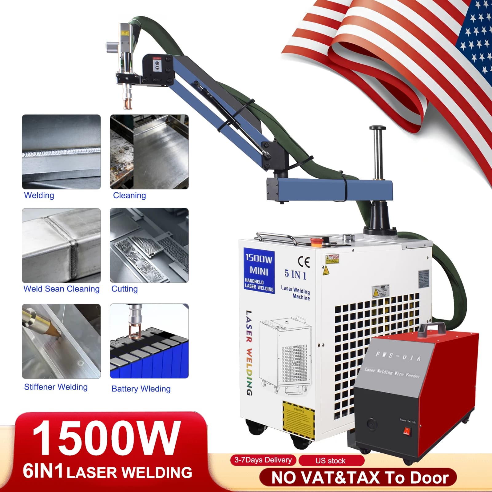 Saldatrice Laser a Doppio Pendolo 1500W 6-in-1 con Batteria per Saldatura, Pulizia e Taglio di Tutti i Metalli