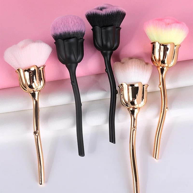 Pennelli per trucco per fondotinta in polvere sciolta a forma di fiore di rosa Pennello per polvere per nail art rosa per donna per strumenti per trucco di bellezza per manicure