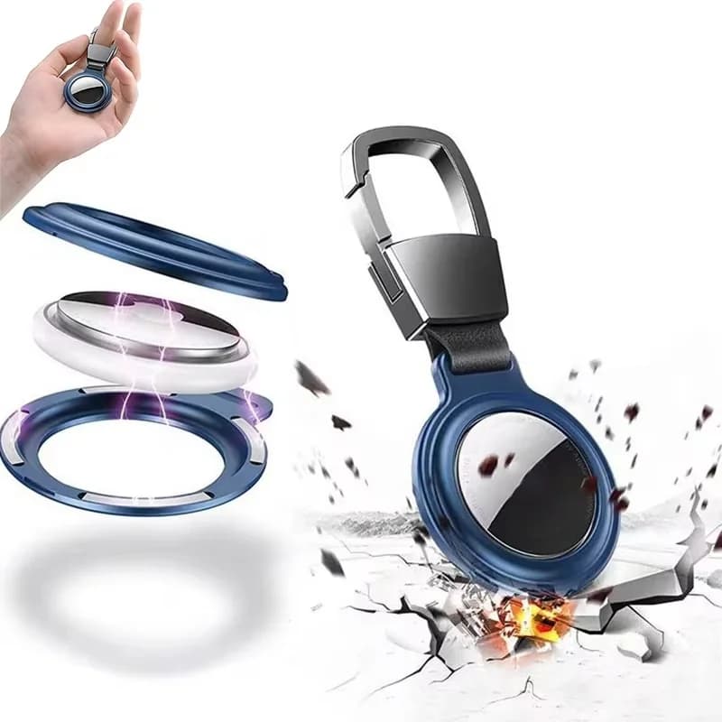 Custodia Protettiva Magnetica in Metallo Anti-Smarrimento per Apple AirTag, Localizzatore per Collare di Cani e Gatti, Portachiavi con Copertura Protettiva Completa