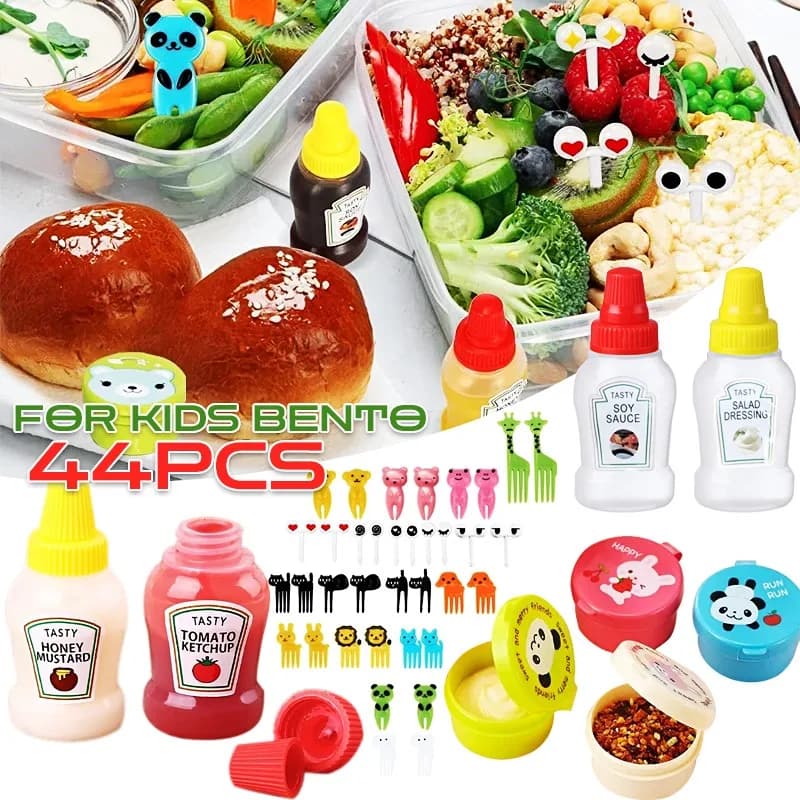 Mini bottiglia di salsa di condimento cibo frutta Pick forchetta contenitori per salsa contenitore per salsa portatile accessori per Lunch Box strumenti di decorazione