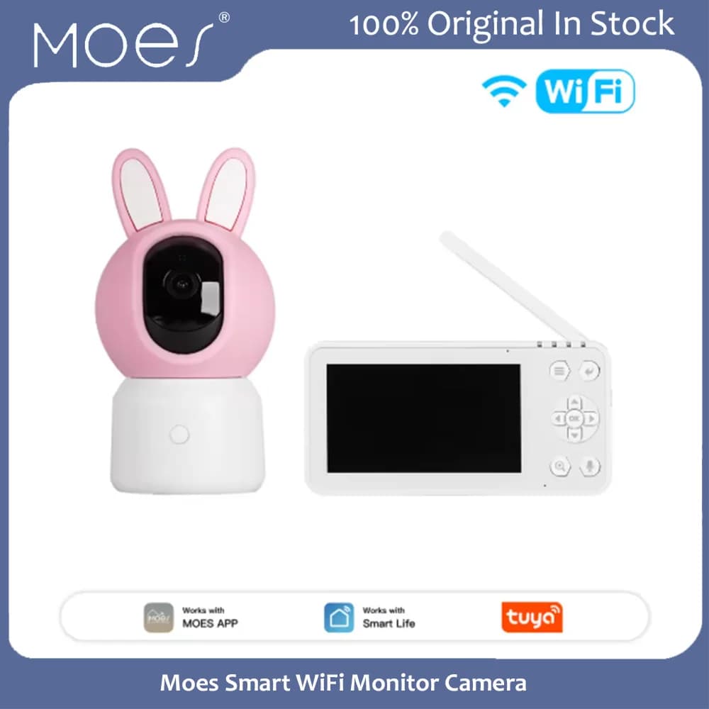 Moes Tuya Smart WiFi Monitor Camera for Baby Pet Home with 4.5Inch LCD Screen Temp & Humidity Display APP Real Time Notification