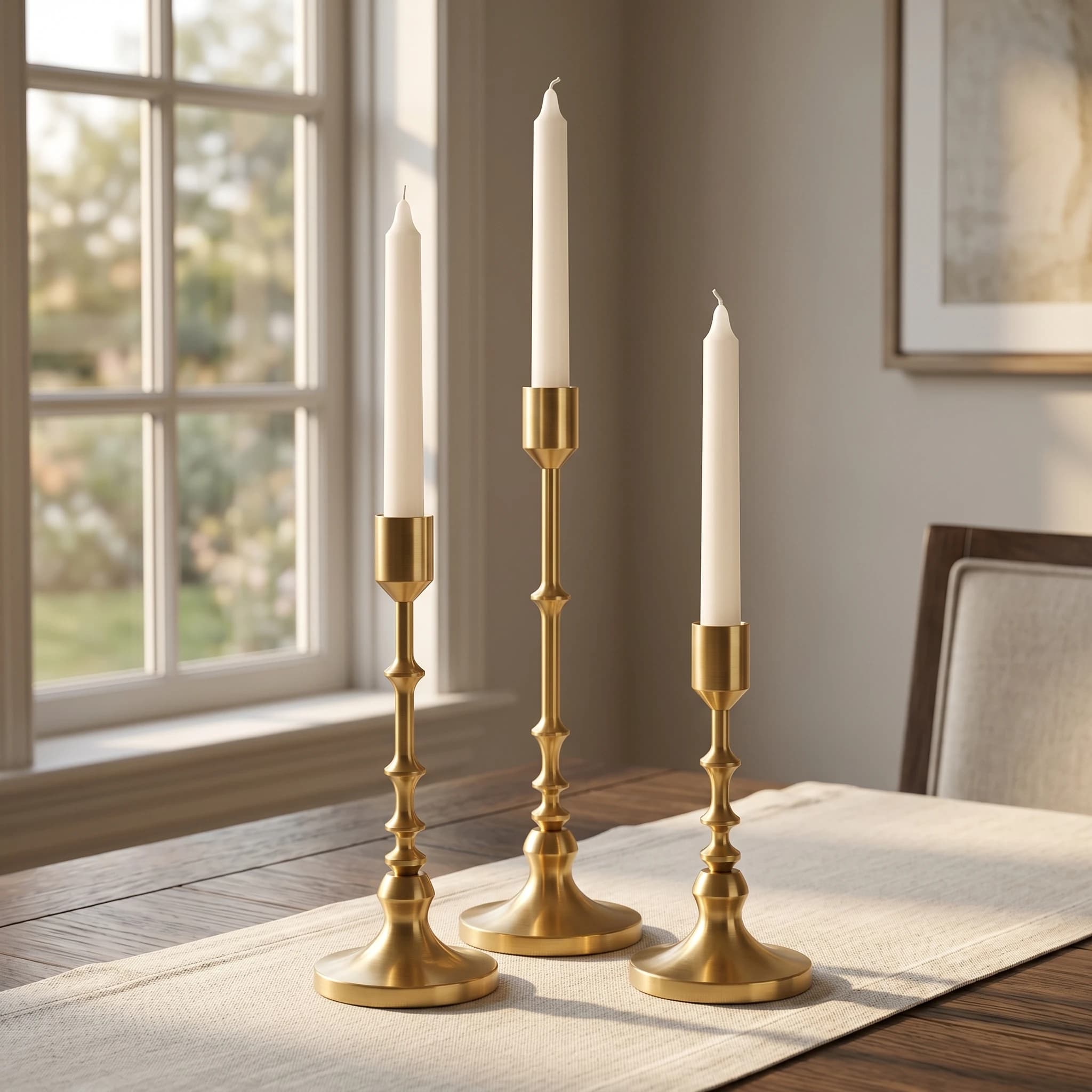 Set di 3 Portacandele in Metallo a Forma di Proiettile, Oro e Nero, con Base Antiscivolo per Centrotavola Matrimoniale