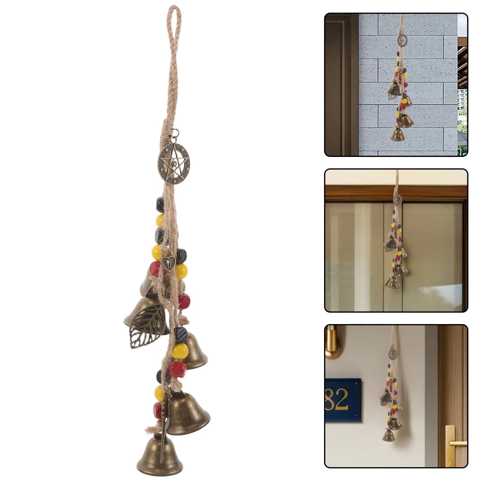 Wooden Door Wind Bell For Door Hanging Decor Fall Decor Witch Style Chimes Rustic Bells Beads Five-pointed Star