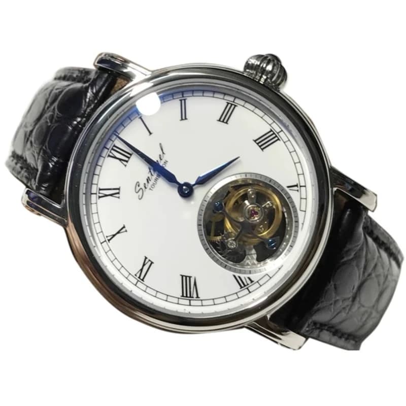 Orologio Tourbillon completamente automatico Orologio con movimento ST8002 Orologio meccanico da uomo Cintura in pelle di alligatore americano con zaffiro