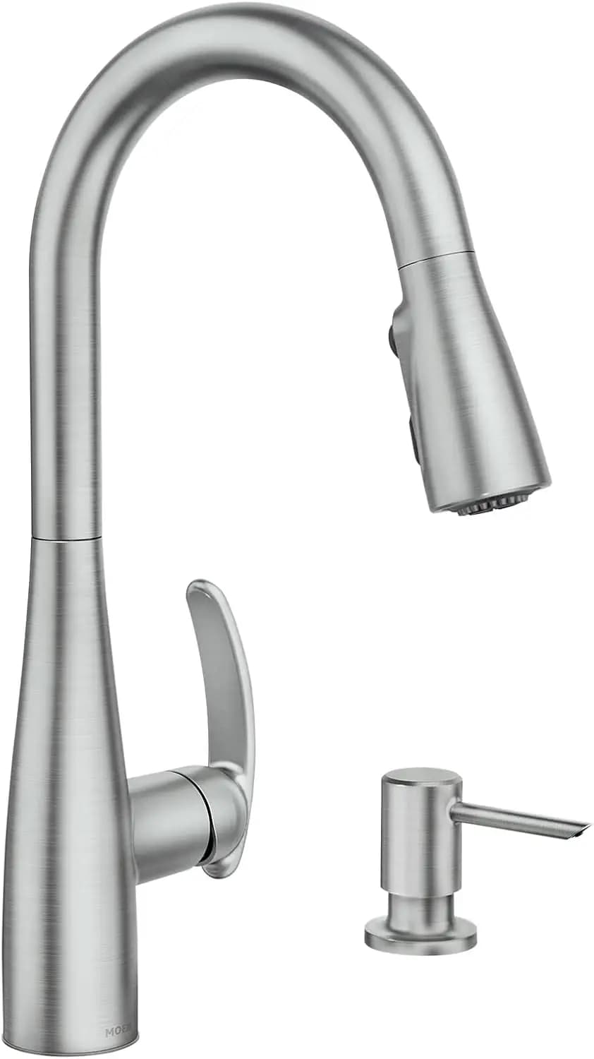 Rubinetto da Cucina Estraibile in Acciaio Inossidabile con Dispenser di Sapone, Design ad Arco Alto, Facile Installazione e Finitura Antimacchia