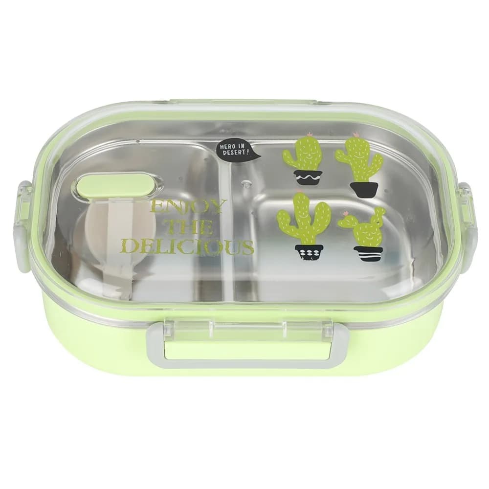 304 Stainless Steel Leakproof Food Container 650ML Capacity 2 Compartment Insulated Lunch Box Metal Food Container For Picnic
