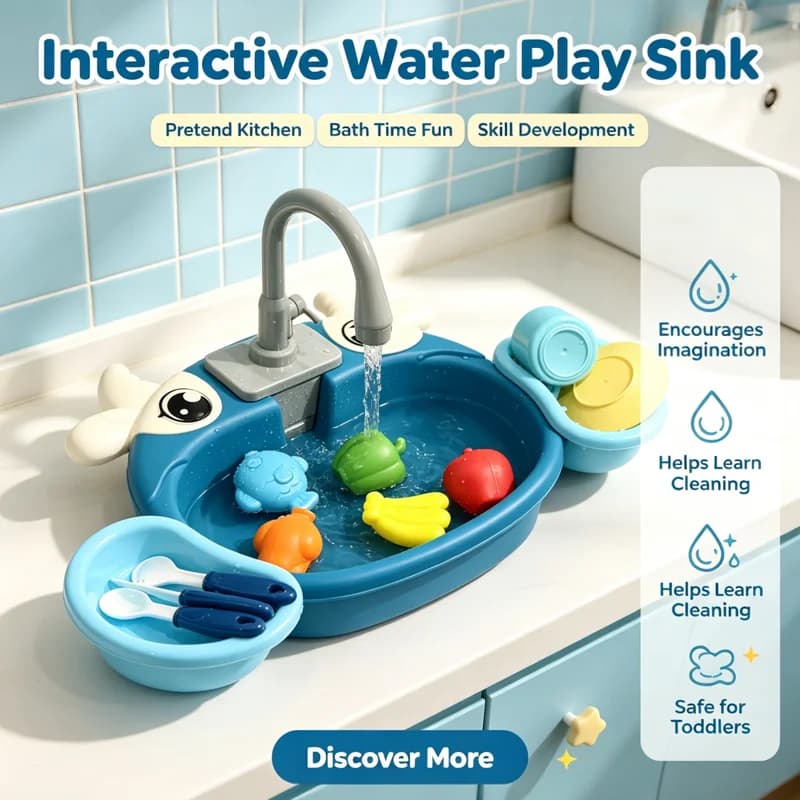 Toddler Interactive Water Play Sink Toy Electric Running Water Pretend Kitchen Playset Kids Housework Role Play Educational Gift