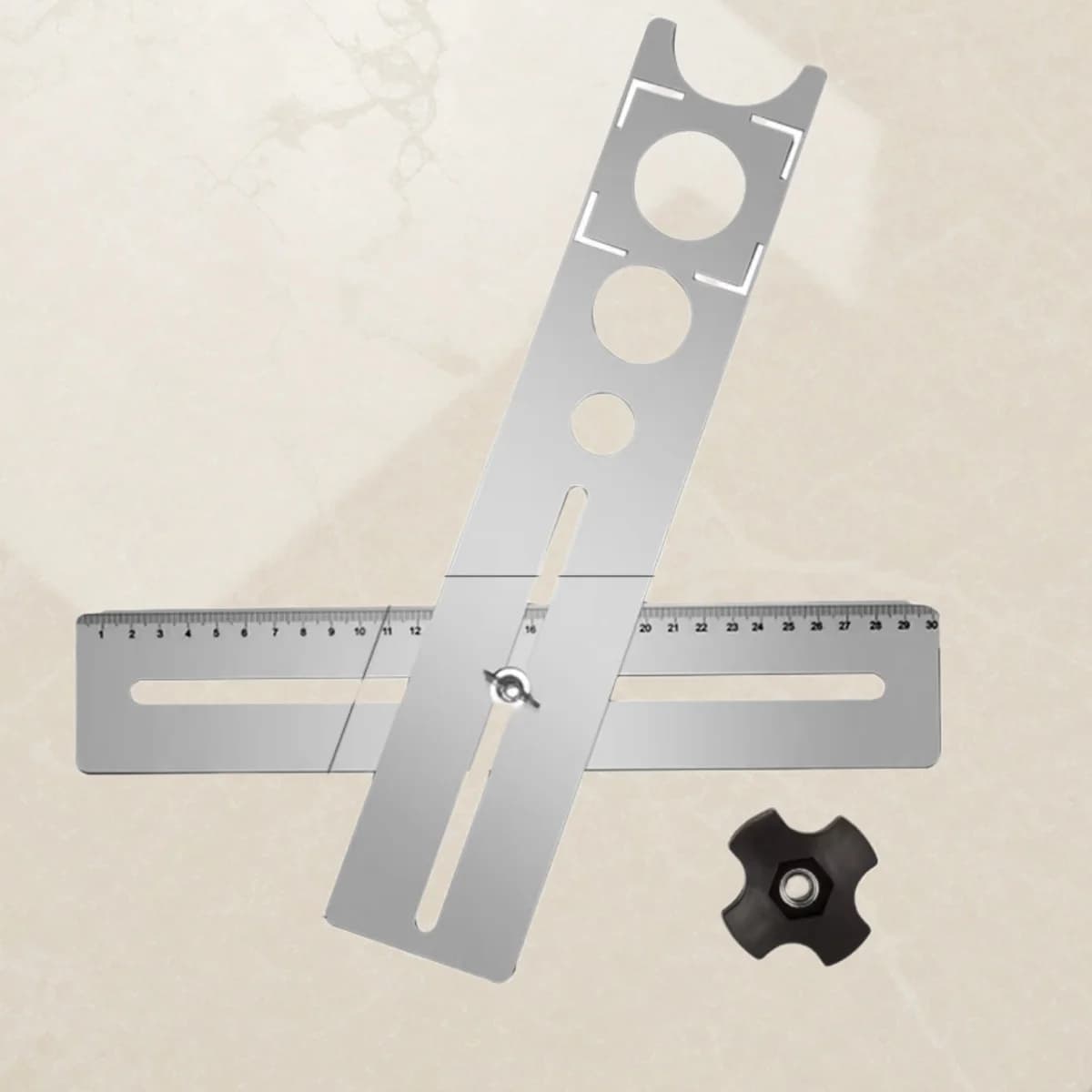 Adjustable Tile Drilling Locator, Stainless Steel Hole Positioning Ruler for Ceramic Marble Glass, Water‑Electric Measuring Tool