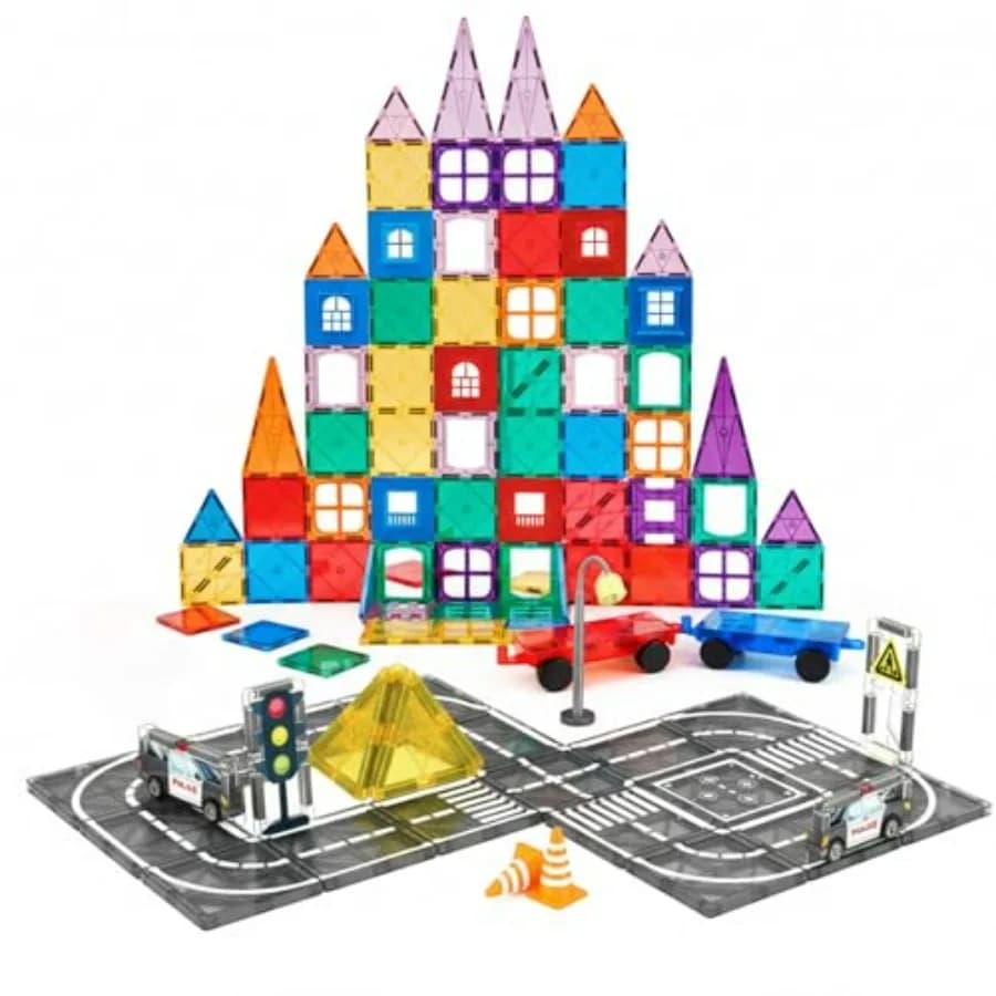 Set di espansione stradale con mattoncini magnetici + 102 pezzi di mattoncini magnetici trasparenti 3D per giocattoli creativi da costruzione, strumenti educativi STEM sicuri
